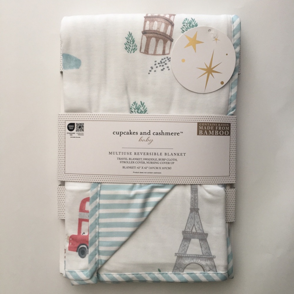 Baby Blanket Reversible Travel Theme Baby Gift NEW | Cupcakes & Cashmere
